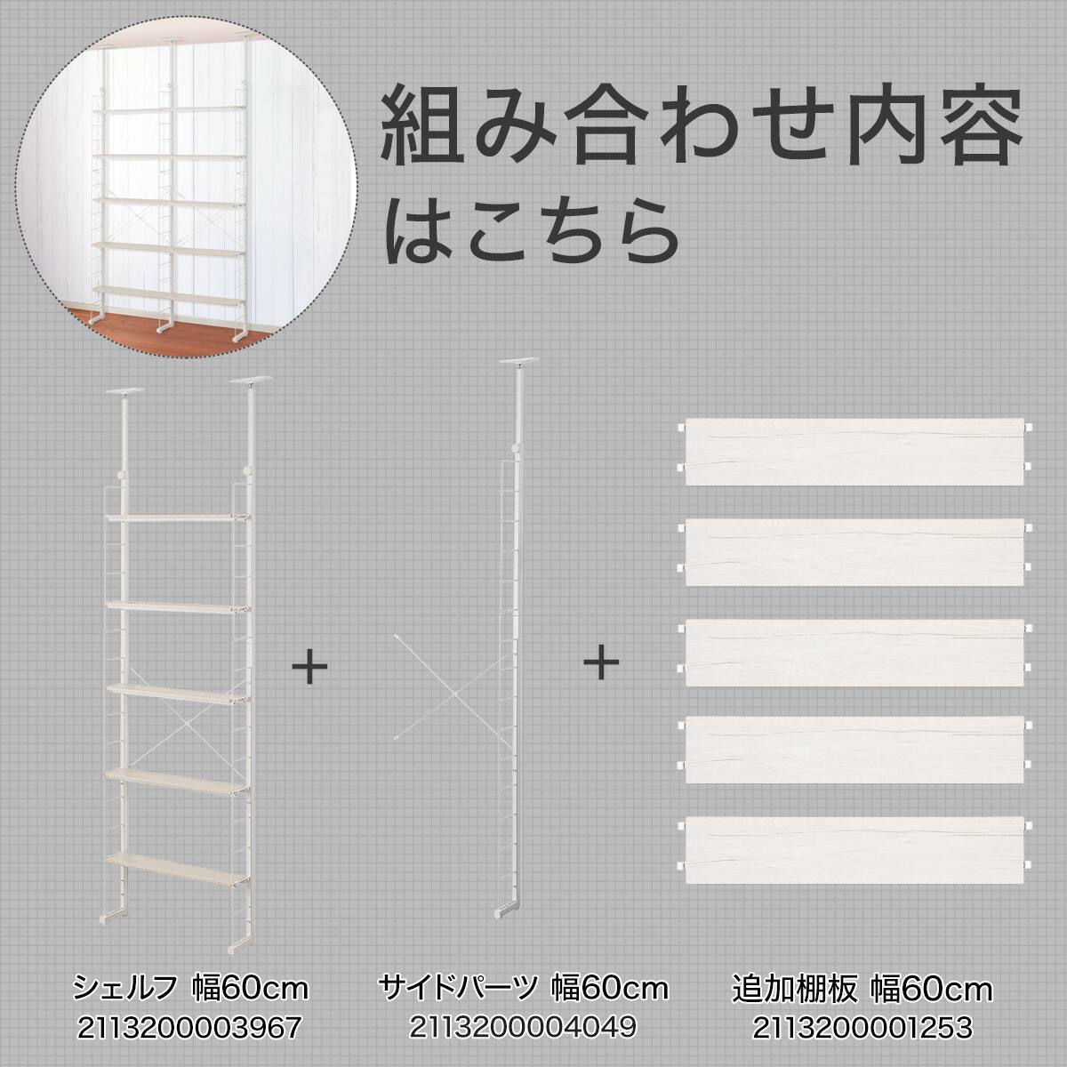 幅120cmセット奥行スリム 【幅60+60/棚板10枚】突っ張り壁面収納N