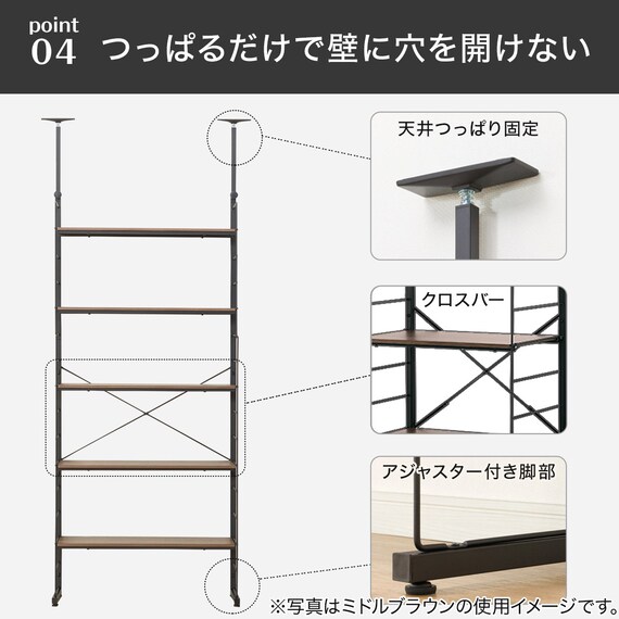 幅120cmセット奥行スリム 【幅60+60/棚板10枚】突っ張り壁面収納Nポルダ スリムタイプ2連 ホワイトウォッシュ 9枚目画像