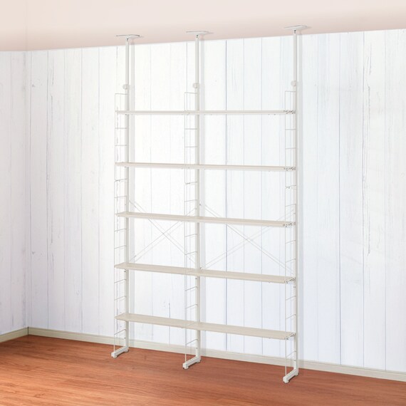 幅140cmセット奥行スリム 【幅60+80/棚板10枚】突っ張り壁面収納Nポルダ スリムタイプ2連 ホワイトウォッシュ 1枚目画像