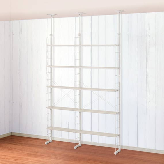 幅140cmセット奥行スリム 【幅60+80/棚板10枚】突っ張り壁面収納Nポルダ スリムタイプ2連 ホワイトウォッシュ 1枚目画像