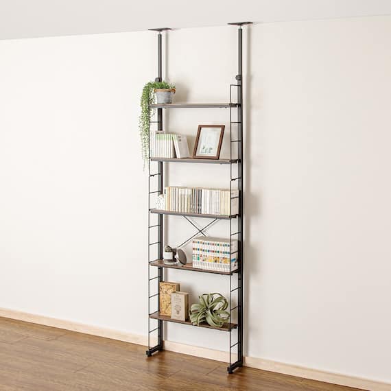 突っ張り壁面収納Nポルダ スリムタイプ (幅60cm ミドルブラウン) 1枚目画像