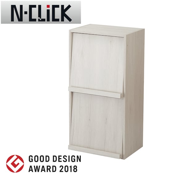 簡単組立て Nクリック ボックス フラップ扉付き2段 (ホワイトウォッシュ) 1枚目画像