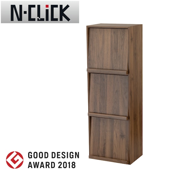 簡単組立て Nクリック ボックス フラップ扉付き3段 (ミドルブラウン) 1枚目画像