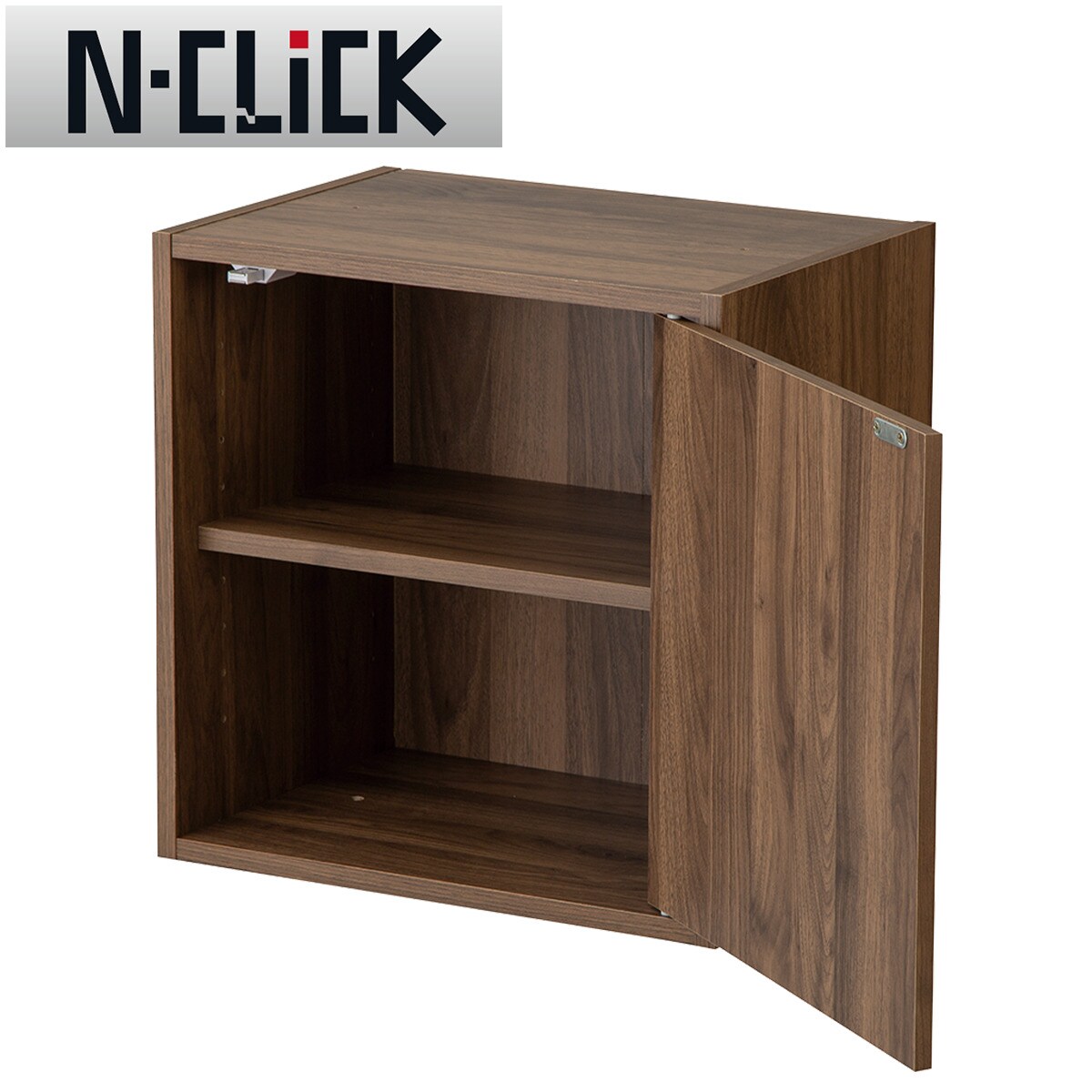 簡単組立て Nクリック ボックス 扉付き 1段 棚付き (ミドルブラウン