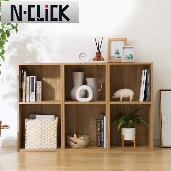 簡単組み立て Nクリック 正方形ディスプレイラック 6マス ライトブラウン 1枚目画像