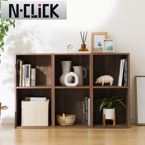 簡単組み立て Nクリック 正方形ディスプレイラック 6マス　ミドルブラウン 1枚目画像