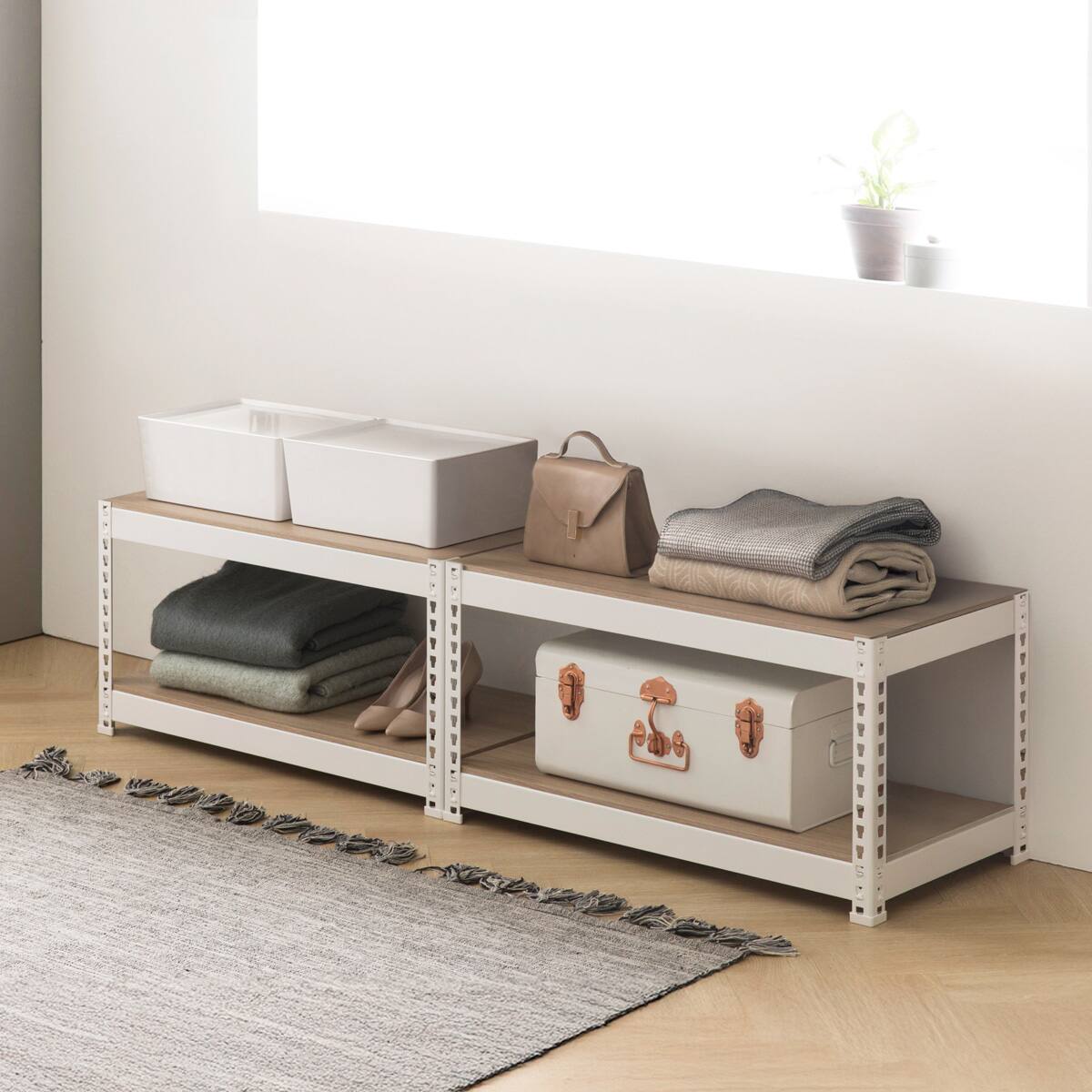 METAL & WOOD】高耐荷重 シェルフ2段 幅81cm (ホワイト) | ニトリ