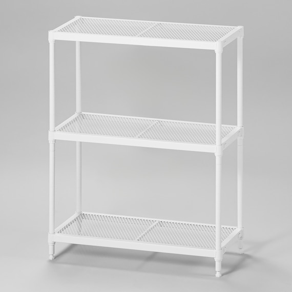 (幅65cm) リビングに馴染んで連結もできるメッシュスチールラック (STメッシュ) 2段 ホワイト 1枚目画像