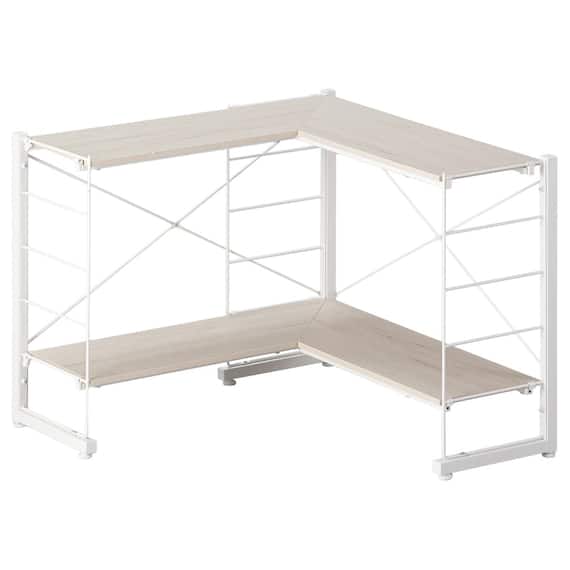 幅83cm ワイヤーシェルフ NP L型 ロータイプ (ホワイトウォッシュ) 1枚目画像