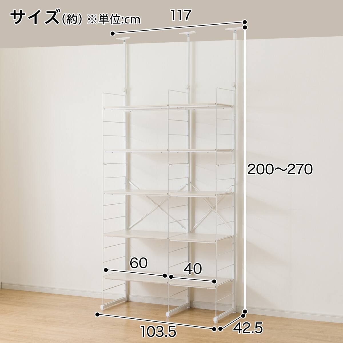 幅100cmセット奥行深 【幅60+40/棚板10枚】突っ張り壁面収納N