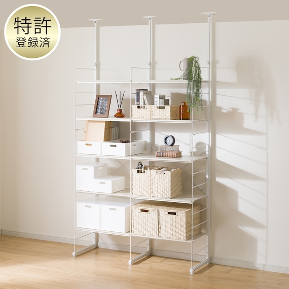 幅120cmセット奥行深 【幅60+60/棚板10枚】突っ張り壁面収納Nポルダディープ2(NP01)2連 ホワイトウォッシュ 1枚目画像