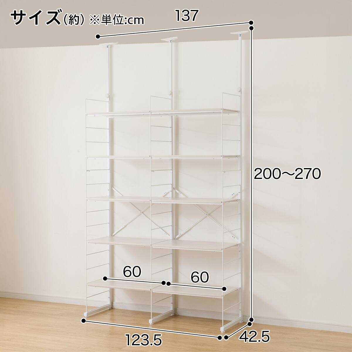 幅120cmセット奥行深 【幅60+60/棚板10枚】突っ張り壁面収納N