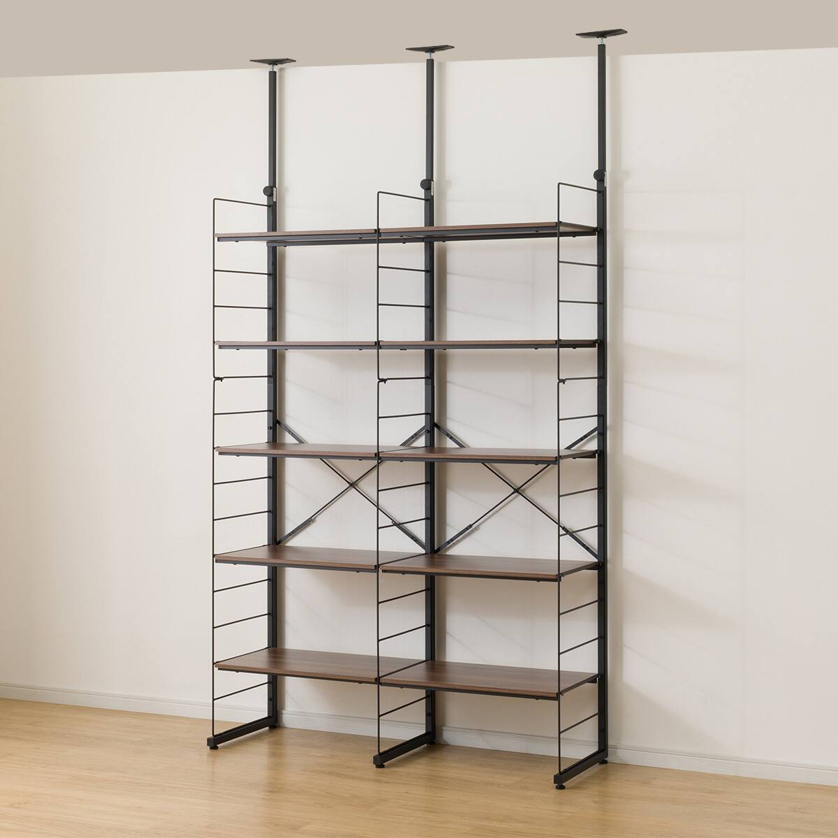 幅120cmセット奥行深 【幅60+60/棚板10枚】突っ張り壁面収納N