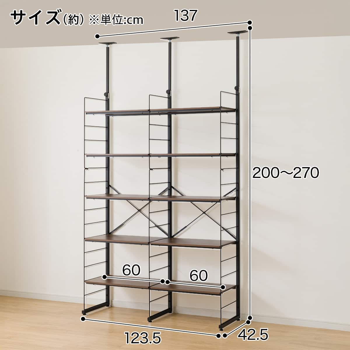 幅120cmセット奥行深 【幅60+60/棚板10枚】突っ張り壁面収納N