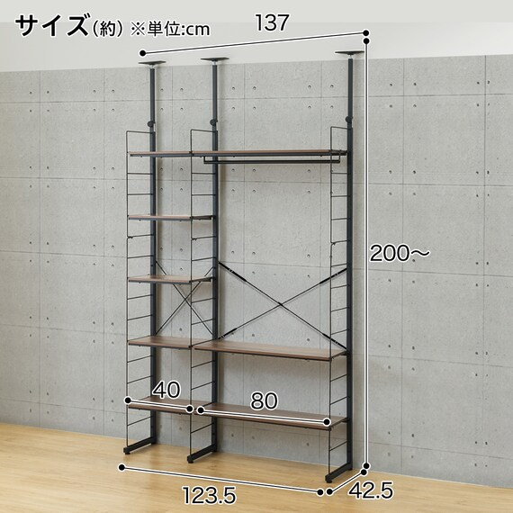 幅120cmセット 【幅40+80/ワードローブ/棚板8枚】突っ張り壁面収納N 