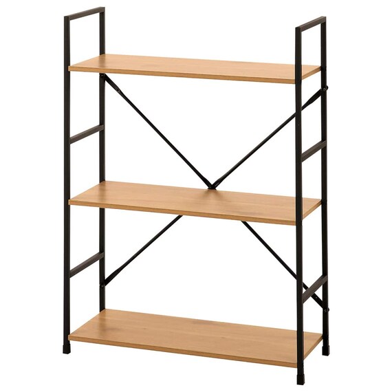 スチールオープンシェルフ (木棚3段 幅59cm ライトブラウン/ブラック) 3枚目画像