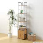 収納付き スチールオープンシェルフ 4段 幅30cm(ライトブラウン/ブラック) 1枚目画像