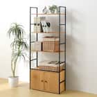 収納付き スチールオープンシェルフ 4段(ライトブラウン/ブラック) 1枚目画像