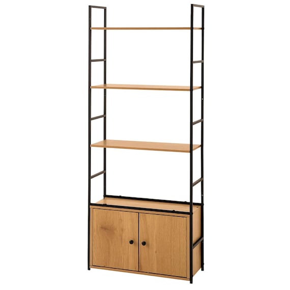 収納付き スチールオープンシェルフ 4段(ライトブラウン/ブラック) 3枚目画像