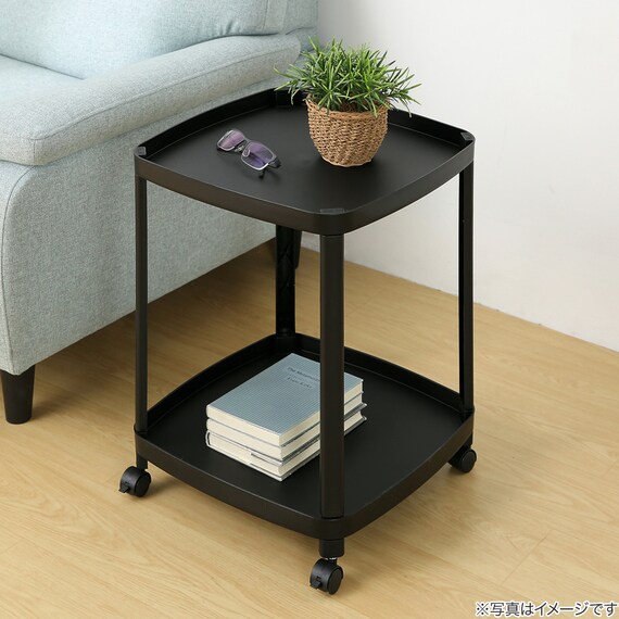 棚付きサイドテーブル キャスター付き 幅40cm(ブラック) 1枚目画像