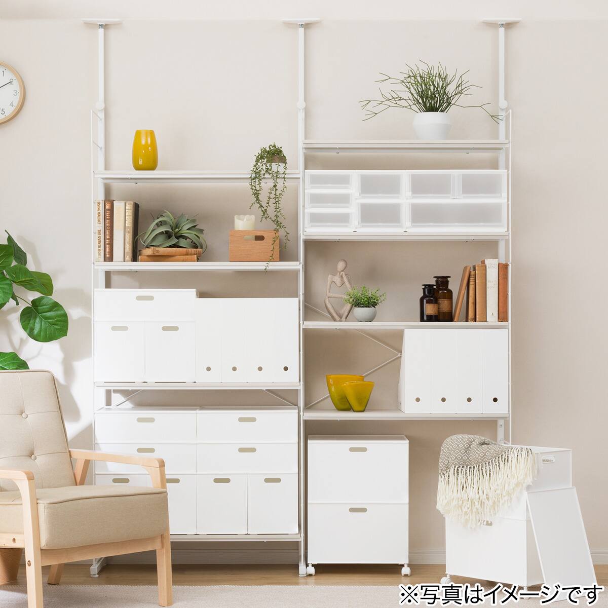 突っ張り壁面収納Nポルダ リビング収納2連セット(NP02 幅80cm ホワイト