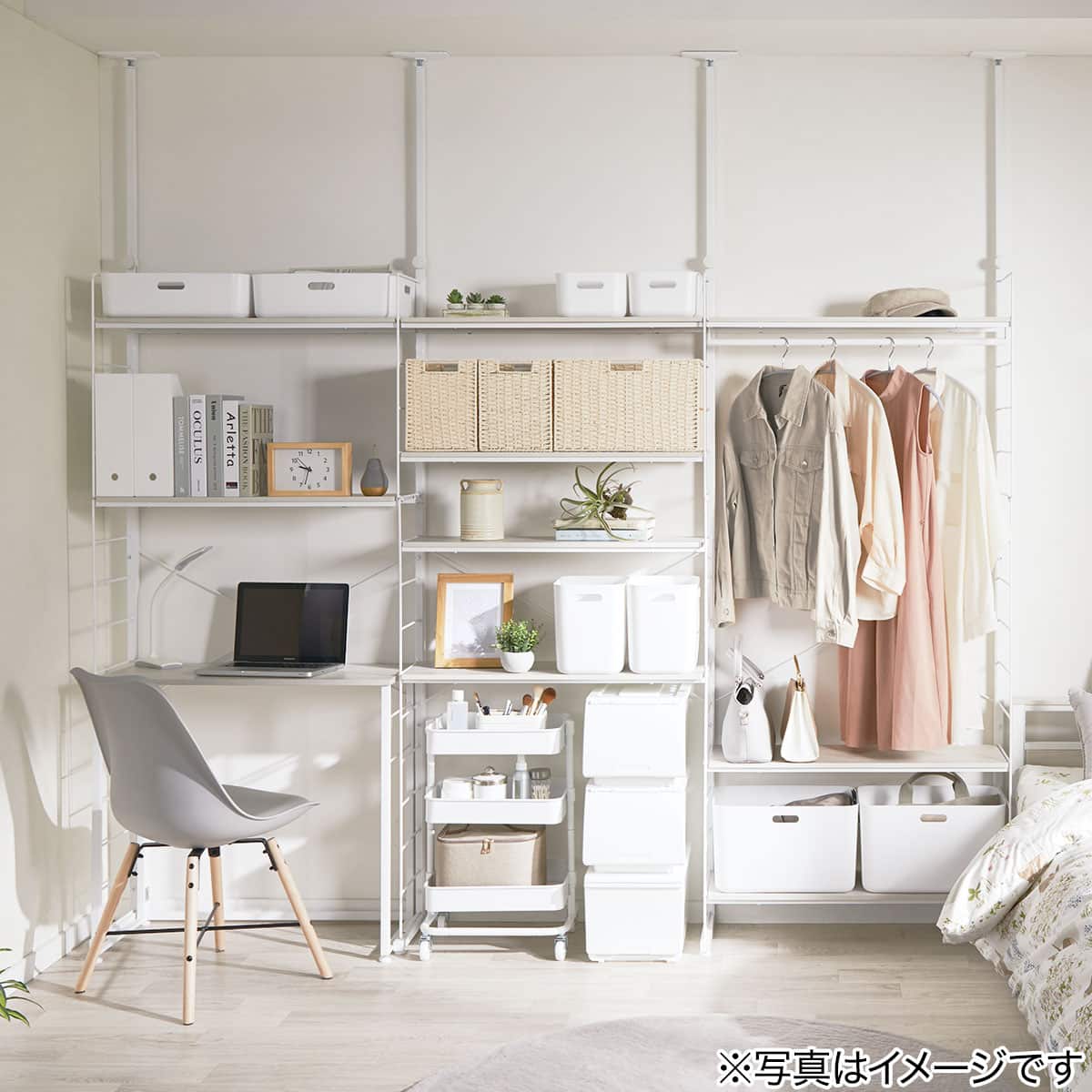 幅80cm 突っ張り壁面収納ワードローブNポルダ(NP02 ミドルブラウン