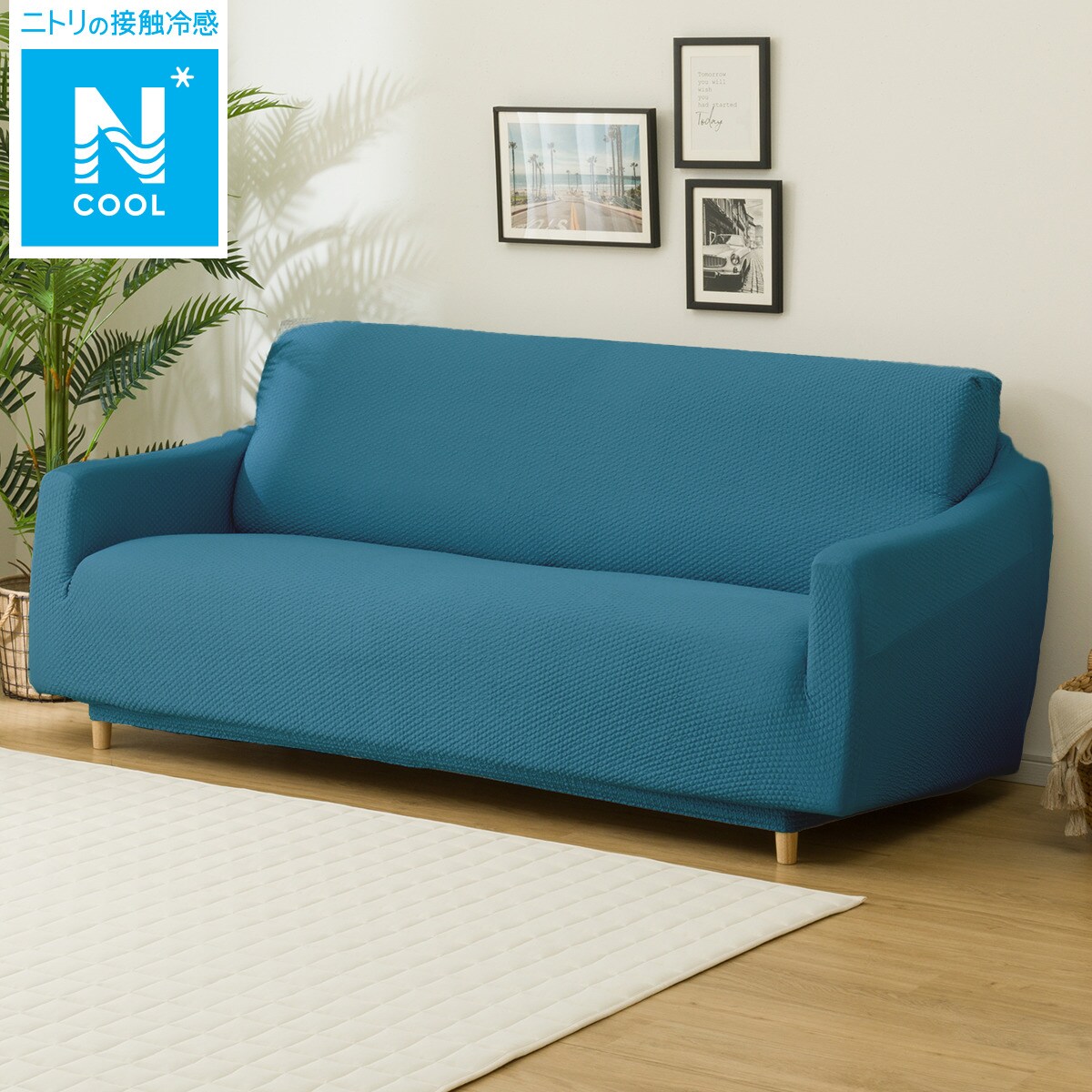 ストレッチソファカバー　M(2.5～3人用）　ニトリの接触冷感　Ncool ニトリ 肘付ストレッチソファカバー 2.5〜3人掛け用 Mサイズ(SC