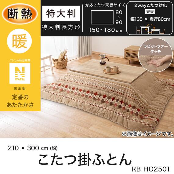 断熱こたつ掛ふとん 特大判(Nウォーム ベージュ RB HO2501) 4枚目画像
