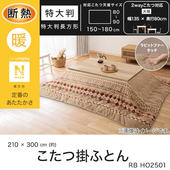 断熱こたつ掛ふとん 特大判(Nウォーム ベージュ RB HO2501) 4枚目画像