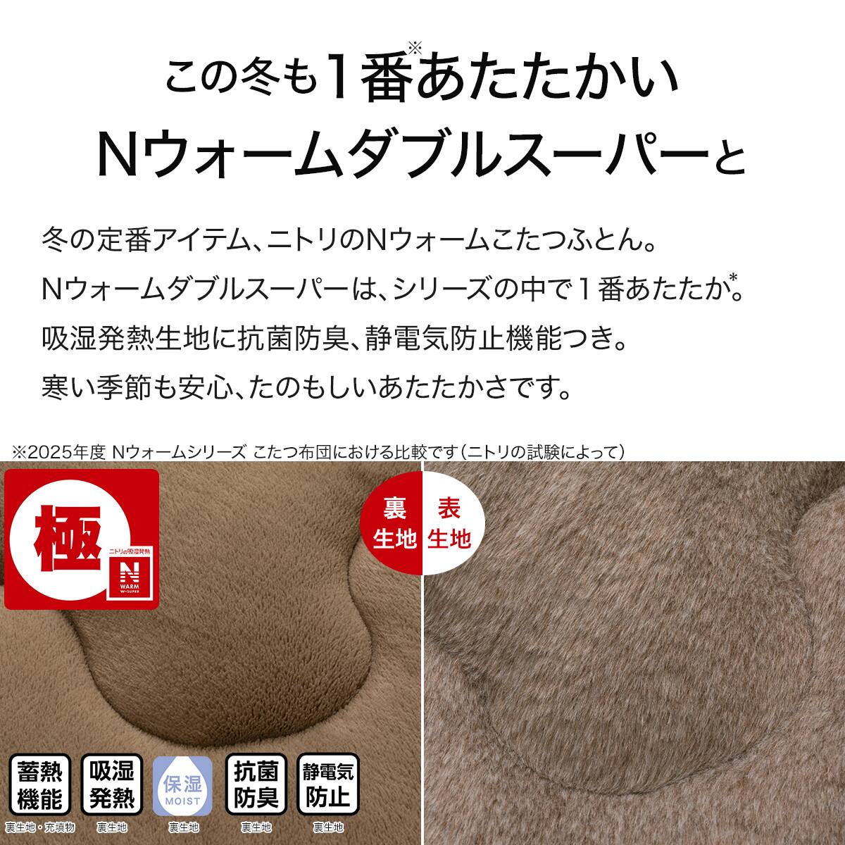 断熱こたつ掛ふとん 長方形(NウォームWSP ブラウン RS2512) | ニトリ