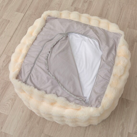 ふわとろ ポコポコ ビーズクッション スクエア アイボリー 7枚目画像