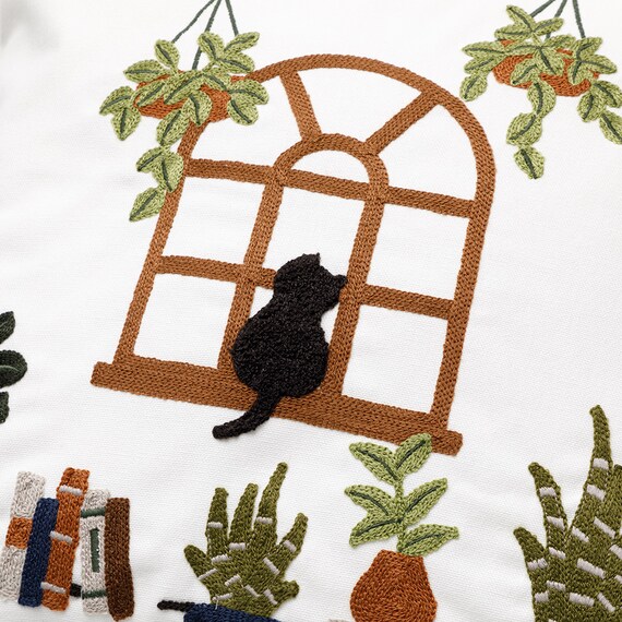 クッションカバー(デコネコ刺繍) 5枚目画像