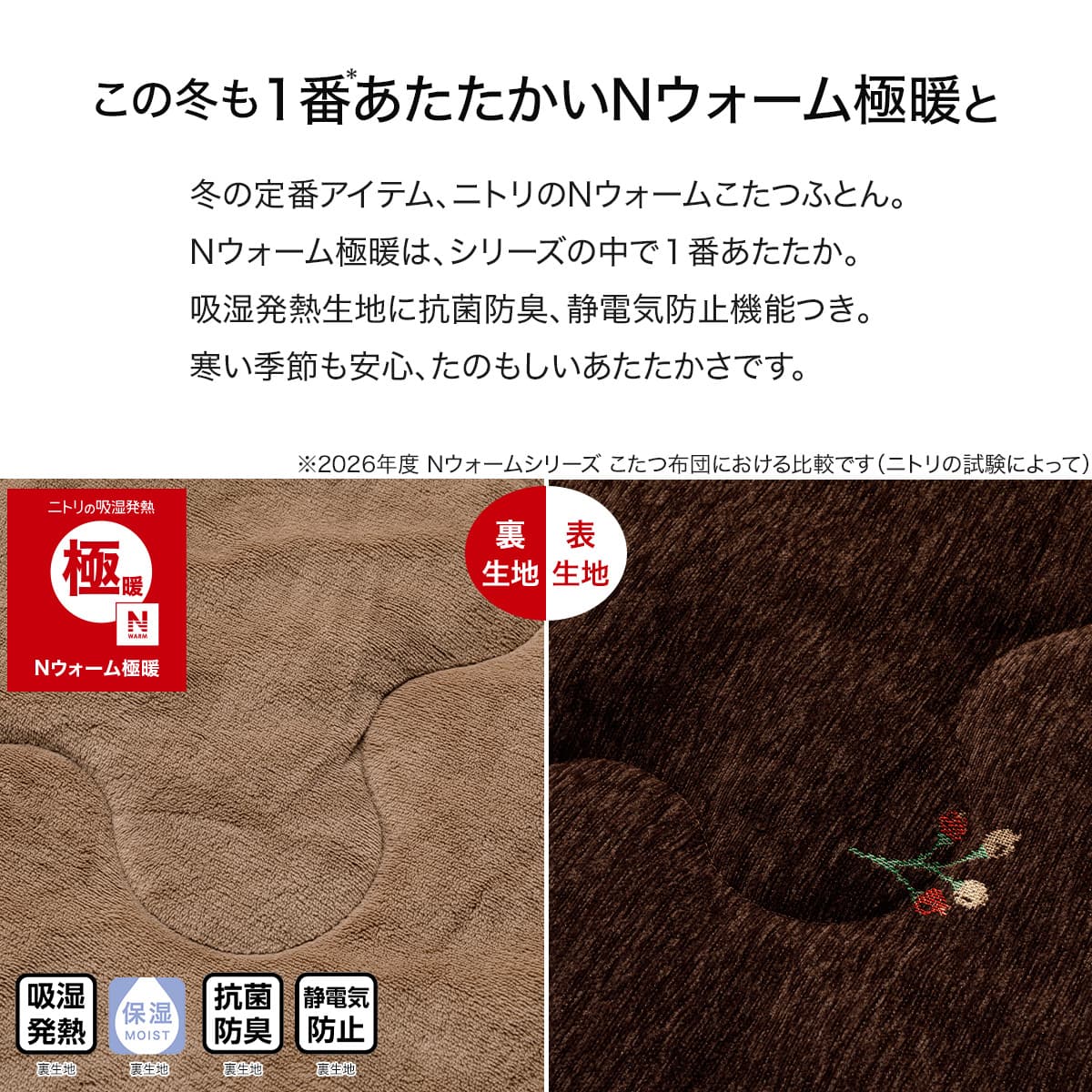 こたつ掛け布団 正方形(Nウォーム極暖 CH2622 ブラウン) | ニトリ