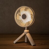 充電式 首振り伸縮スタンドファン(ライト付き ホワイト)