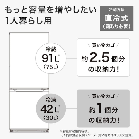 133L 2ドア冷凍冷蔵庫 (NRー133L ホワイト) (リサイクル回収あり) 3枚目画像