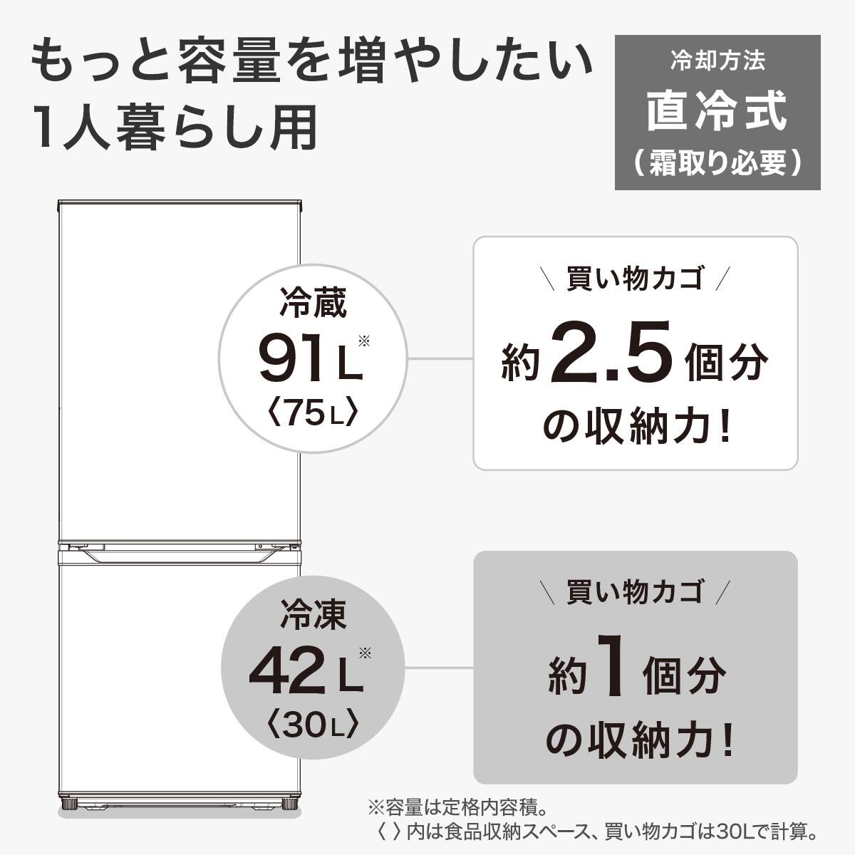 133L 2ドア冷凍冷蔵庫 (NRｰ133L ブラック) (リサイクル回収あり