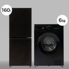 【家電2点セット】霜取り不要160Ｌ冷蔵庫+6kgスリムドラム式洗濯機 (乾燥なし)セット (ブラック) 1枚目画像