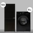 【家電2点セット】霜取り不要160L冷蔵庫+6kgスリムドラム式洗濯機 (乾燥なし)セット (ブラック) 1枚目画像