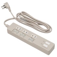 【デコホーム商品】3.1A USBポート付3口節電タップ 2ｍ(モカ)