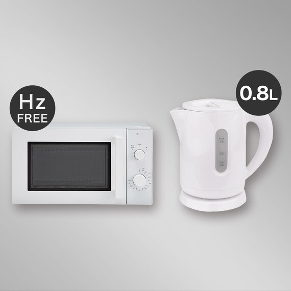 【小型家電2点セット】ヘルツフリー電子レンジ+電気ケトルセット (ホワイト) 1枚目画像