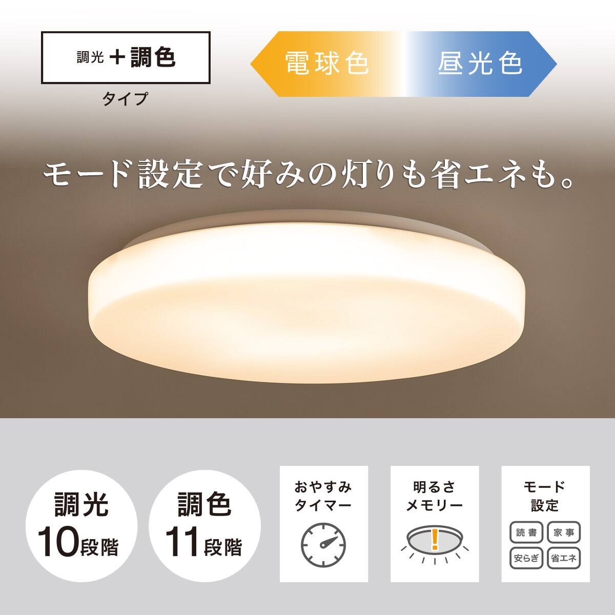 小型家電2点セット】調色シーリングライト+省スペースデスクライト