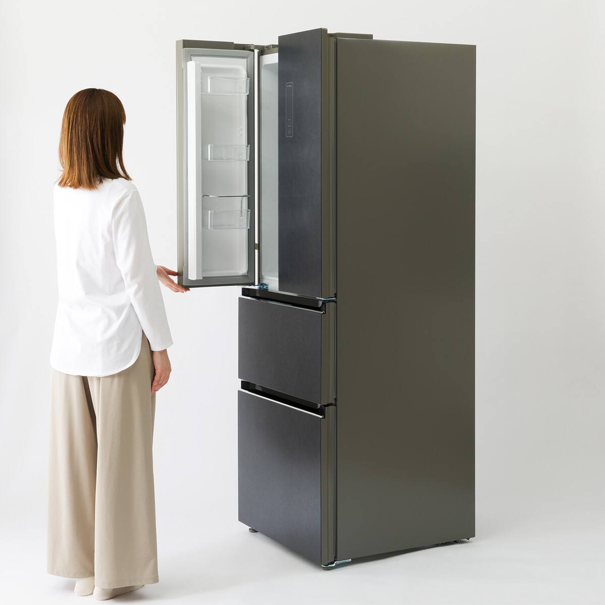 320L フレンチドアファン式冷蔵庫 (HM2C01 石目調・グレー)(リサイクル