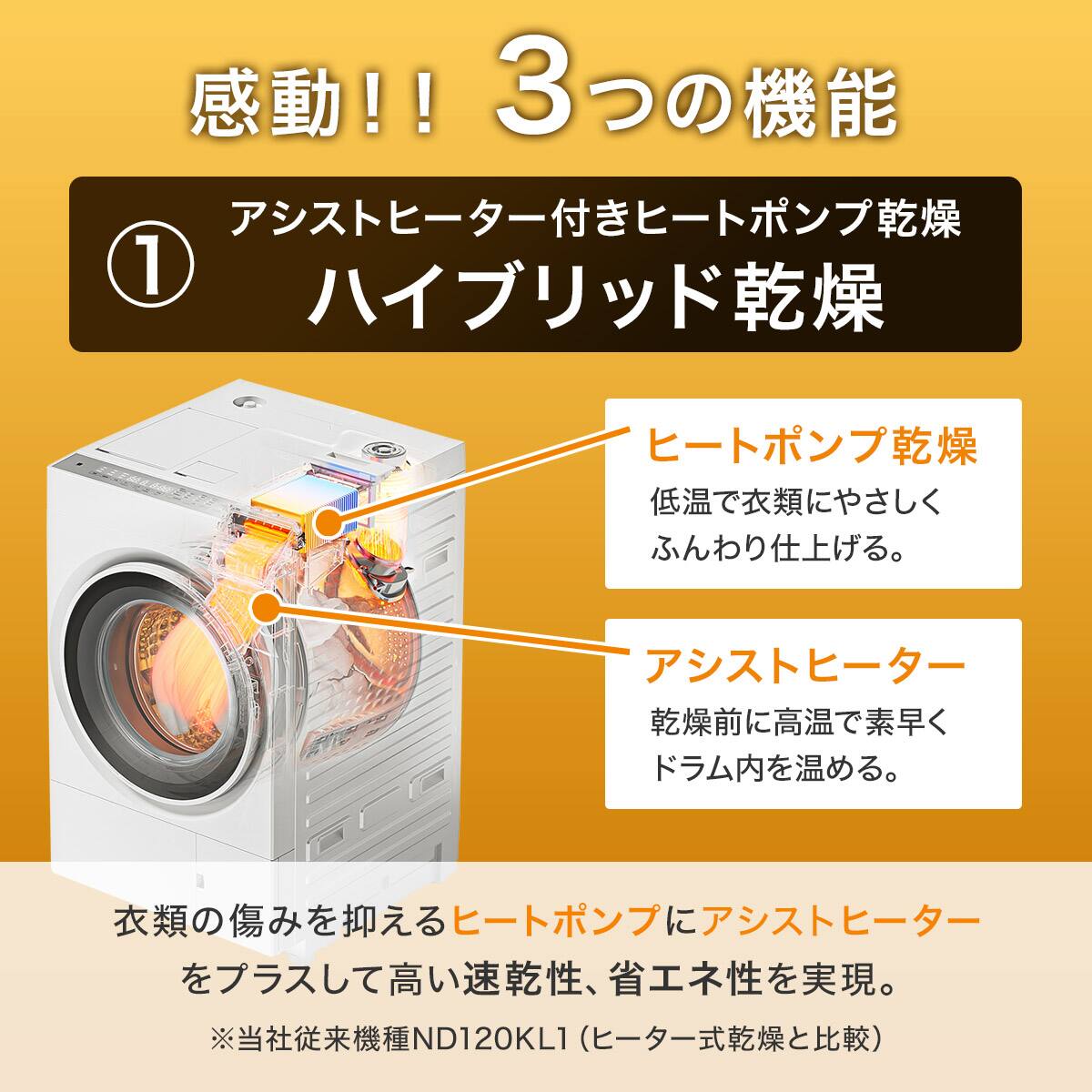 12kgヒートポンプ式ドラム式洗濯乾燥機 (ND120HL1 ホワイト