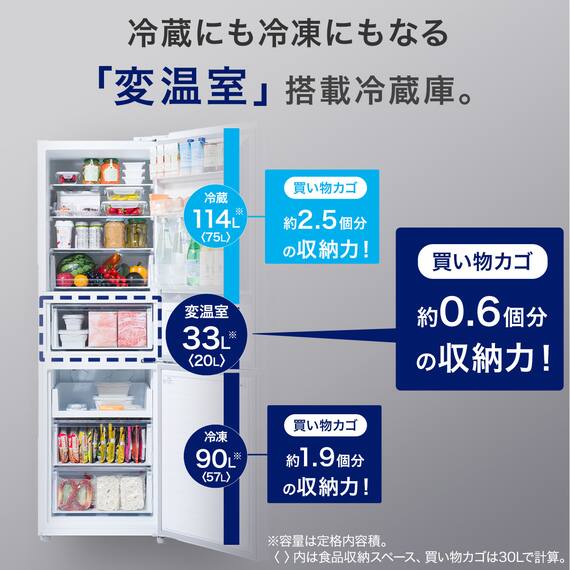 237L 2ドアファン式 冷凍冷蔵庫 (BR2G02 ホワイト)(リサイクル回収なし) 3枚目画像