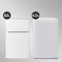 【家電2点セット】88Ｌ冷蔵庫+4.5kg洗濯機セット(ホワイト)