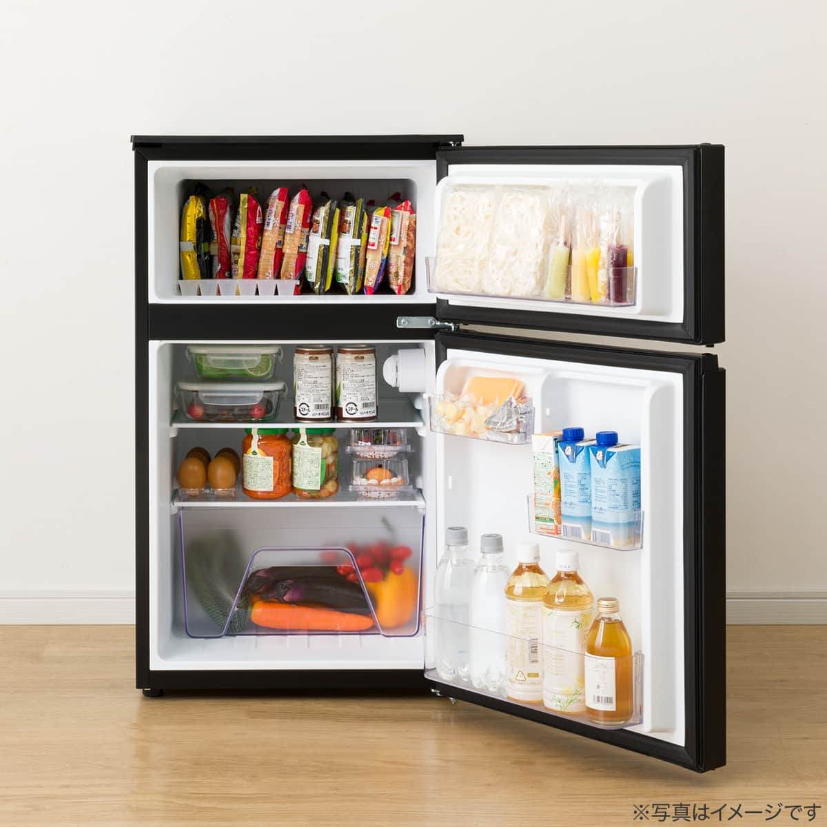 88L 直冷式 2ドア 冷凍冷蔵庫 (GZ2G04 右開き ブラック)(リサイクル