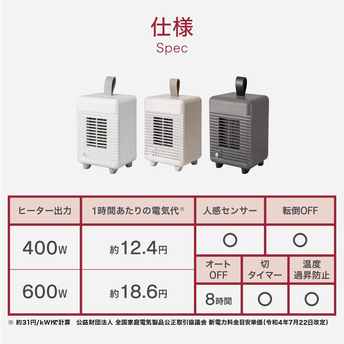 人感ミニセラミックファンヒーター(KH08DG) | ニトリネット【公式