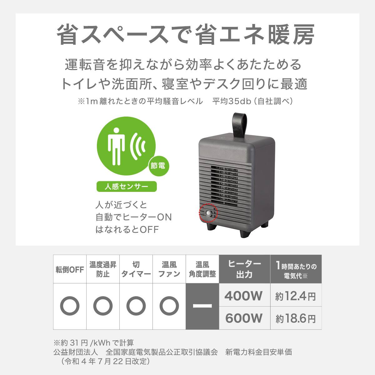人感ミニセラミックファンヒーター(KH08DG) | ニトリネット【公式