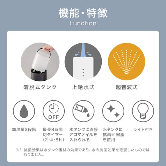 タンクを持ち運べるラク給水アロマ加湿器(HM04 DG) 4枚目画像