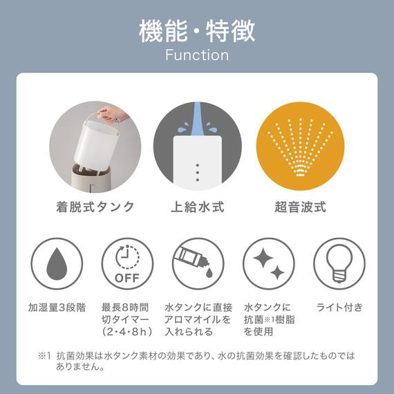 タンクを持ち運べるラク給水アロマ加湿器(HM04 MO) 4枚目画像